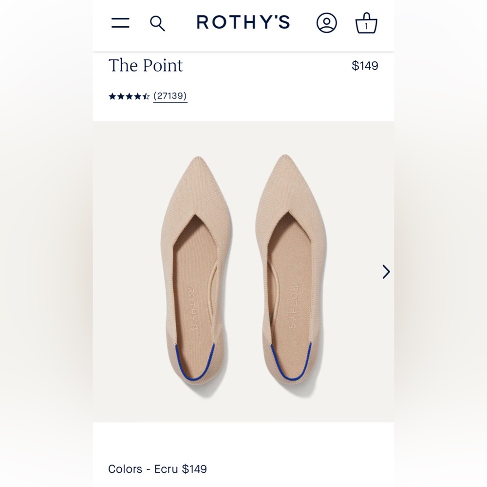 Rothy’s The Point. Ecru. Size Women’s 9.5
